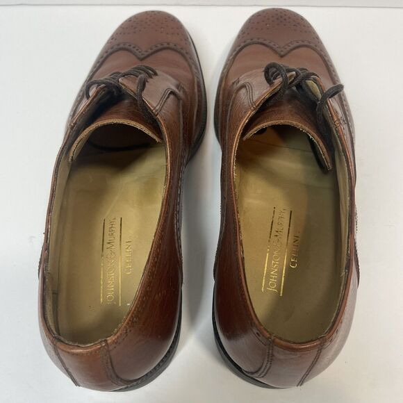 JOHNSTON & MURPHY Shoes Mens 10.5 M Cellini Brown Leather Wingtip Dress Shoe - Picture 6 of 12